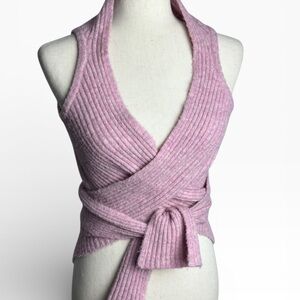 Sisley top tank knit wool Pink Sleeveless Cardigan sweater vest size M